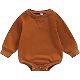 Kutersbabi Toddler Baby Boy Girl Bubble Romper Infant Oversized Plain Long Sleeve Crewneck Sweatshirt Bodysuit Cute Clothes