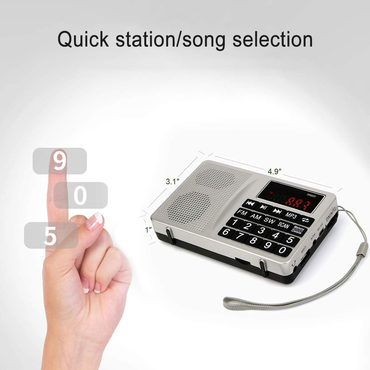 TIVDIO TR603 Portable AM FM Radio, Shortwave Transistor Radio, Rechargeable Mini MP3 Player Support TF, USB, AUX Input Ideal Gift for Senior (Silver) : Camera & Photo