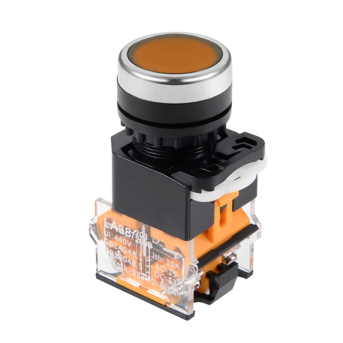 Sourcingmap 22mm Momentary Push Button Switch Orange Round Button DPST 1 No 1 NC