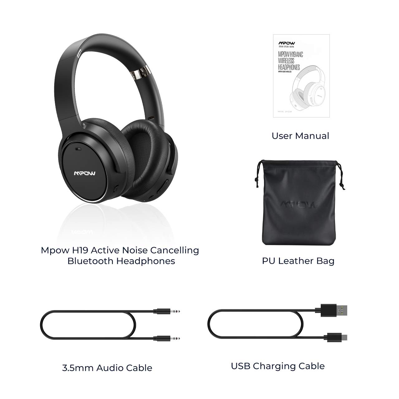 Mpow H19 Hybrid Noise Cancelling Headphones 100hrs Wireless