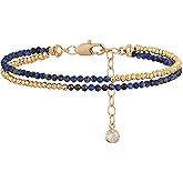 MYEARS Women Beaded Bracelet Gold Double Layer Gemstone 14K Simple Dainty Handmade Chain Everyday Boho Beach Jewelry