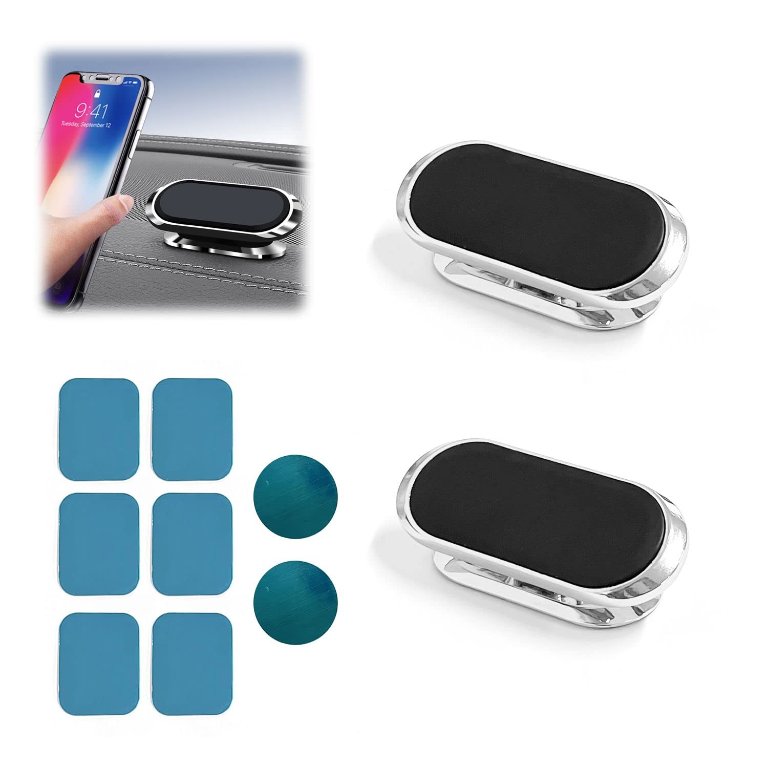 CQQNIU 2 Pieces Bar Magnetic Phone Holder, High Intensity Magnetic Car Phone Holder Not Blocking Vents Universal All Phones (Silver)