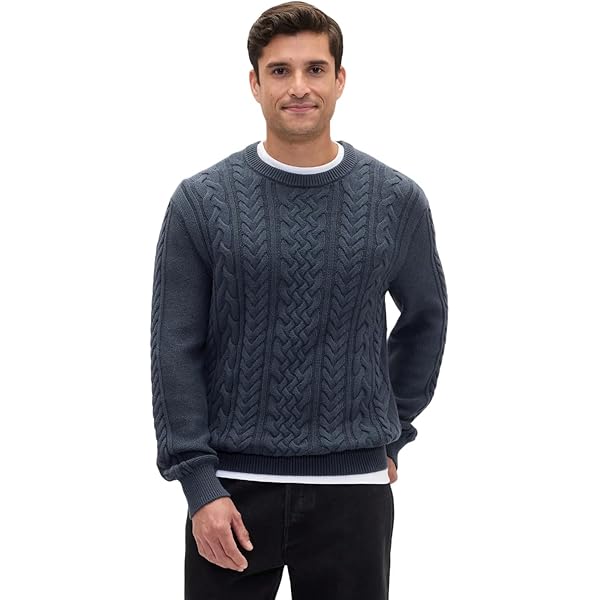 Nautica Sustainably Crafted Cable-Knit Crewneck Sweater, Artic