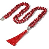 Hovaete 108 Mala Prayer Beads Necklace Natural Stones Meditation Yoga Jewery 108 Hand Knotted Japa Mala Beaded Long Tassel Necklace with Tree of Life Pendant for Men and Women