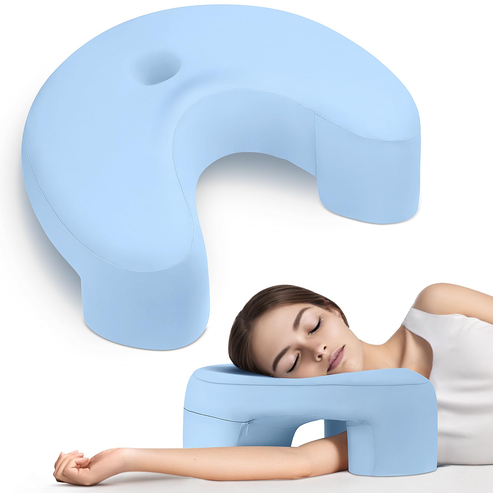 Photo 1 of Hervimo Side Sleeper Pillow, Memory Foam Pillow with Arm Hole for Neck and Shoulder Pain, Side Sleeper Pillows for Adults, Ideal for Side Sleepers (Blue)