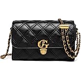 Women's small quilted crossbody bag, shoulder bag, with gold chain strap, mini top handle flip wallet