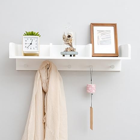 Perchero QFFL Montado en La Pared, Madera Blanco Sombrero Gancho con