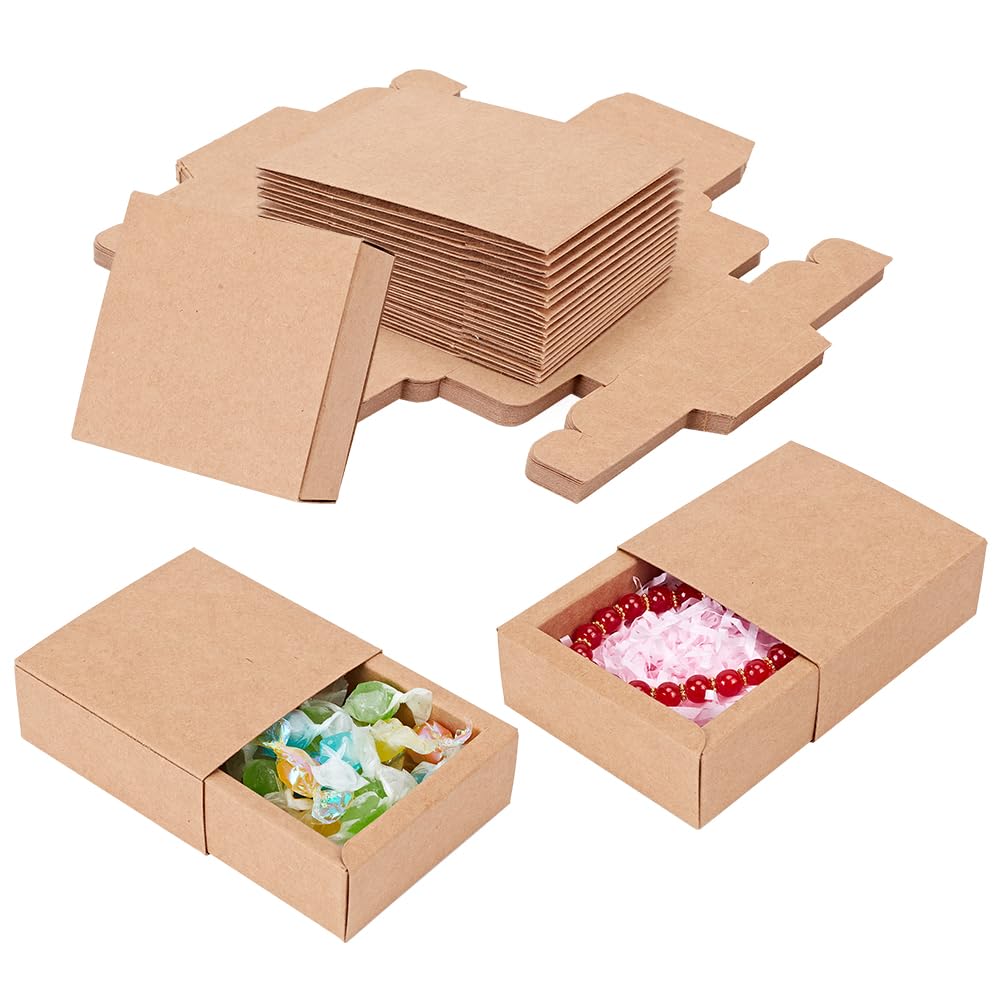 BENECREAT 20 Pack Kraft Paper Drawer Box Festival Gift Wrapping Boxes Soap Jewelry Candy Weeding Party Favors Gift Packaging Boxes - Brown (8.3x8.3x3.3cm)
