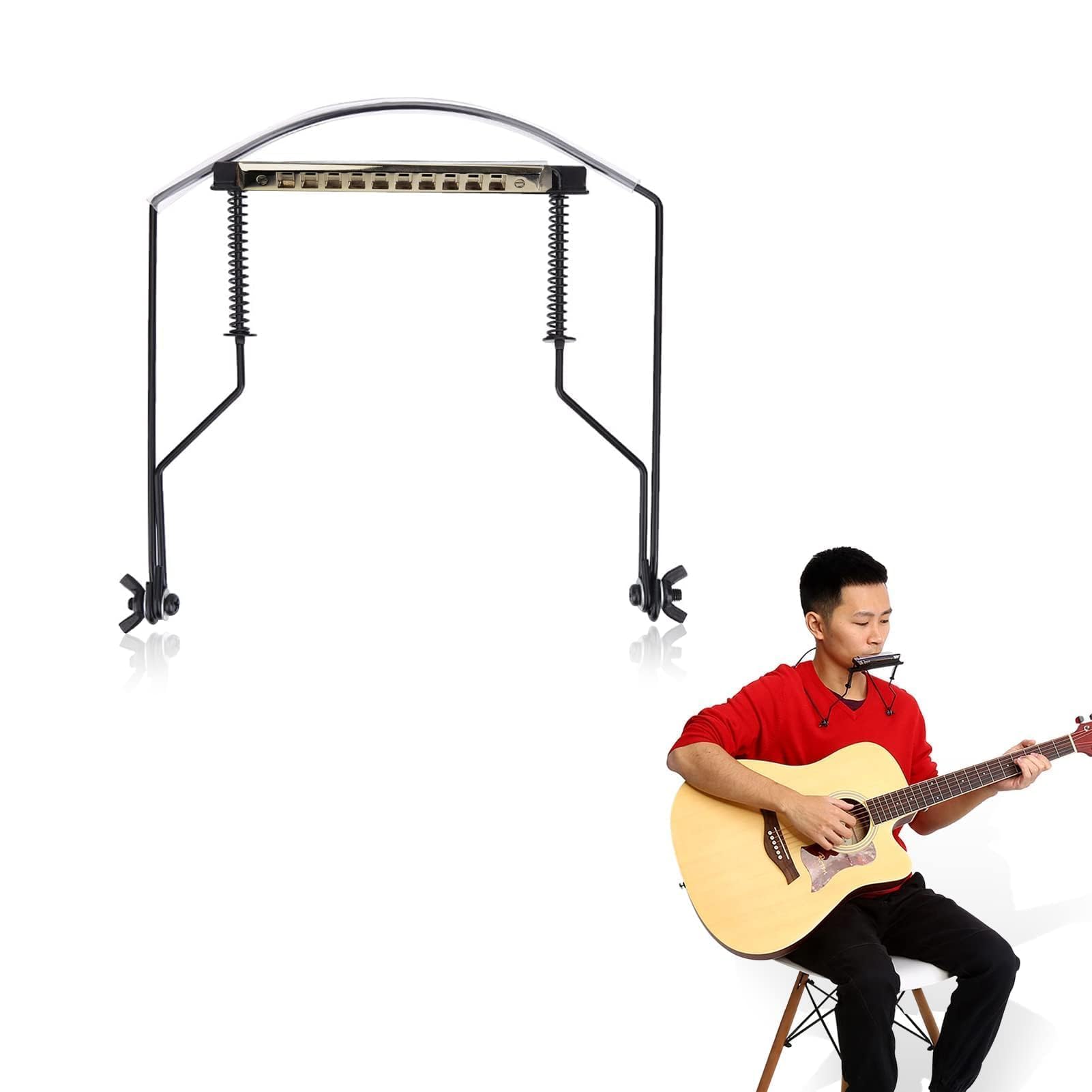 10-Holes Harmonica Support, Harmonica Holder 10 Hole Harmonica Neck Harp Holder, Adjustable Harmonica Clamp, Adjustable Metal Harmonica Neck Holder Rack Support for Harmonica (1PCS)