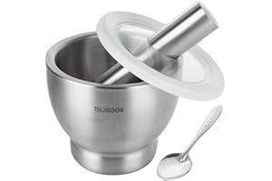 QTLCOHD Large Stainless Steel Mortar and Pestle Set, Pill Crusher with Lid for Molcajete, Spice Herb Grinder, Pesto Powder