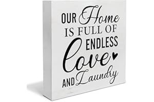 YIDOU Country Laundry Room Wood Box Sign Decor Desk Sign Endless Laundry Quote Wooden Box Block Sign Rustic Home Shelf Wall Laundry Room Decoration
