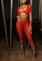 LETSVDO Women's Sexy Mesh Lace Jumpsuit Bodycon