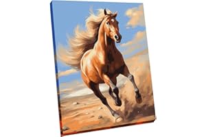 Maomaomi Wooden Framed Paint by Numbers DIY Acrylic Painting Kit for Kids & Adults Beginner – 16" Wx12 L Colorful Horse Pattern