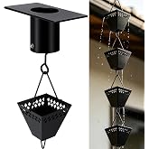 HANAYARD 8.5ft Square Rain Chains for Gutters Outside with Adapter 16 Cups | Black Powder Coated Downspouts Rain Catcher Diverter Metal Outdoor Decorative, Replacement for Gutters Downspouts