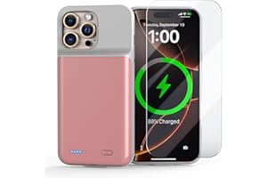 POAQCIF Battery Case for iPhone 16 Pro Max, Ultra-Slim 7000mAh Portable Extended Charging Charger Case [2025 Upgraded] w/Tempered Glass Film for iPhone 16 Pro Max-6.9 inch, Pink