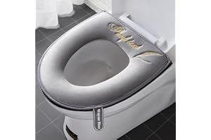 WUYUE HUA 2 Pieces Thicker Bathroom Soft Toilet Seat Cover Pad with Handle Toilet Lid Cover Cushion Soft Thicker Washable Fits All Oval Toilet Seats Gray