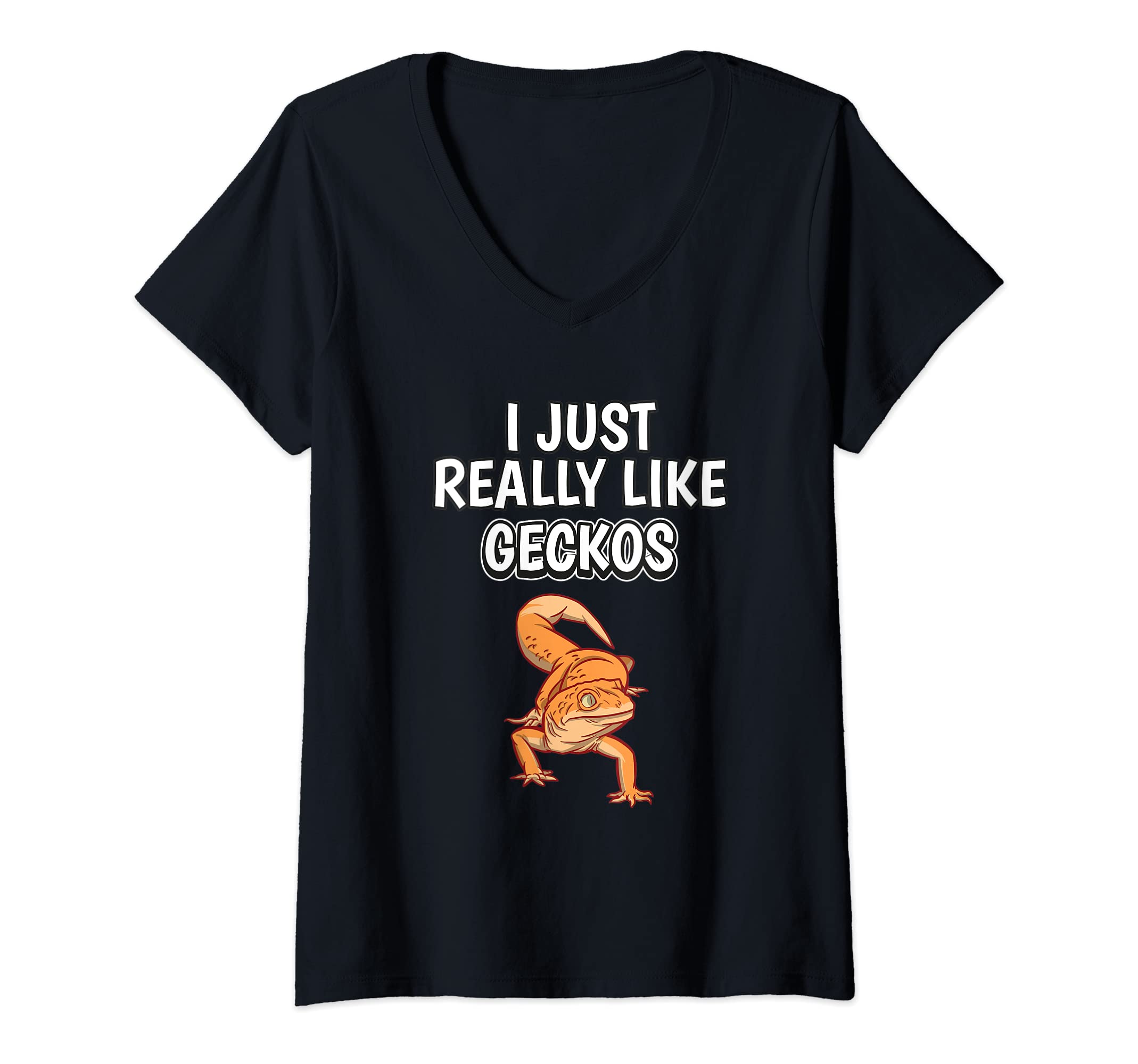 Womens Reptile Quote I Just Really Like Geckos Clothes Gecko V-Neck T-Shirt