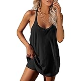 UNIANKIYA Womens Workout Romper Dress with Shorts Underneath Sleeveless Spaghetti Straps Athletic Outfits Casual Vacation