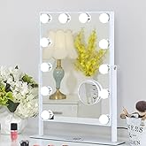 FENCHILIN Lighted Makeup Mirror Hollywood Mirror Vanity Makeup Mirror with Light Smart Touch Control 3Colors Dimmable Light D
