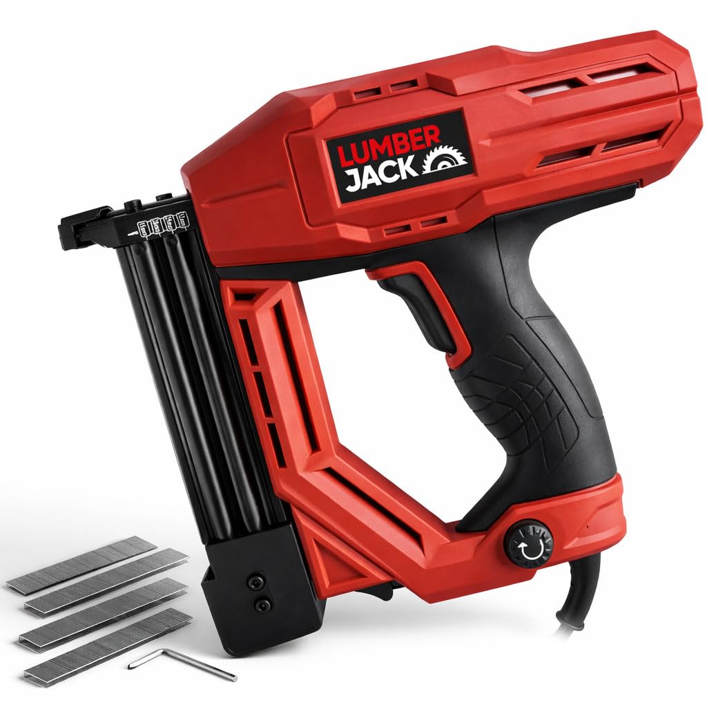 LUMBER JACK 2in1 Electric Nail and Staple Gun Tacker, 60 Nails per Minute, Ergonomic Design, Depth Adjustment, Safety Switch, Includes 300 Staples & 100 Nails, Ideal for Upholstery & Wood