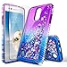 LG K20 Plus Case, LG K20 V /K20 /K10 2017 /Harmony/Grace LTE with Tempered Glass Screen Protector, NageBee Glitter Liquid Bling Waterfall Floating Sparkle Women Girls Kids Cute Case -Purple/Blue