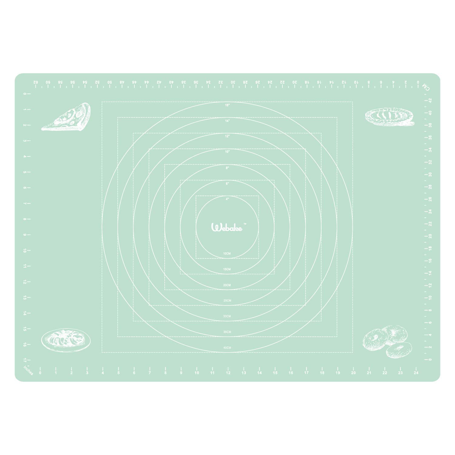 Webake Extra Large Silicone Mat 70 x 50 cm Pastry Rolling Mat Non-Stick Dough Mat Fondant Mat Baking Mat for Rolling Pins Work Mat Fondant, Green