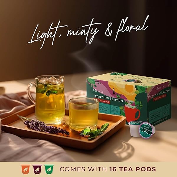 GYA TEA CO PEPPERMINT LAVENDER HERBAL TEA POD (16 CT) – DECAF MINT TEA FOR CALMING & RELAXING