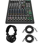 Mackie ProFX10v3+ 10-Ch Analog Mixer w/Enhanced FX, Bundle With Turnstile Audio Headphones, 2x XLR M to F Cable 25'