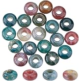 DICOSMETIC 20Pcs Natural Indian Agate Beads Large Hole Gemstone Beads 10mm Stone Beads Rondelle European Beads for Bracelet Necklace Jewelry Making, Hole:4mm