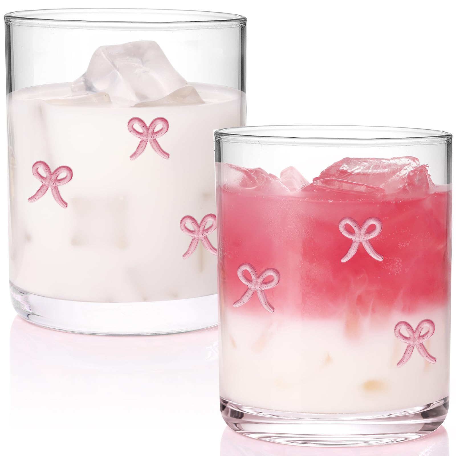 Photo 1 of Physkoa 2 Pack Coquette Bow Icon Juice Glasses – 14oz Cute Glass Coffee Cups for Women – Coquette Aesthetic Bow Glass Cup for Cocktails, Juice, or Bridal Shower Gifts