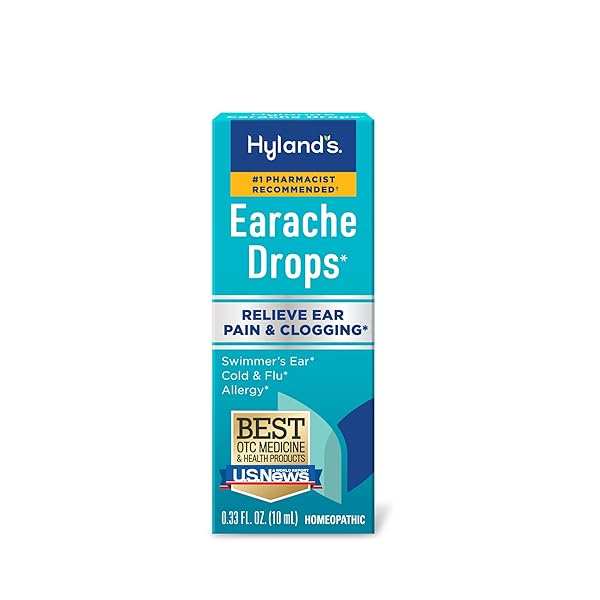 HYLAND’S EARACHE DROPS, NATURAL RELIEF OF SWIMMER’S EAR, COLD AND FLU, ALLERGY SYMPTOMS, AGES 4 AND UP, DAY AND NIGHT, 0.33 FL OZ