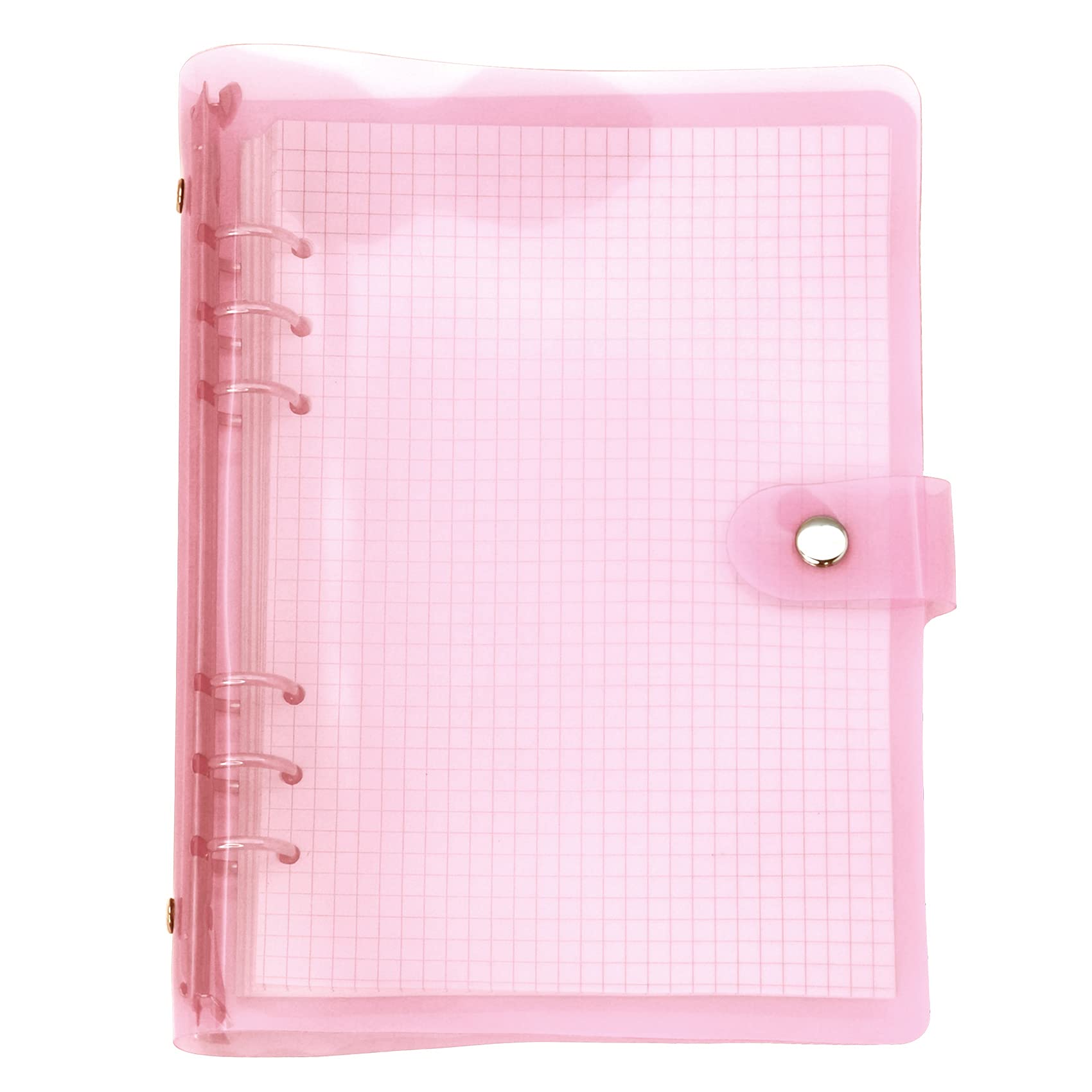 A6 A5 6-Holes Colorful PVC Cover Round Ring View Binder with Snap Button Closure File Folder (Sachet Pink, A5 mini Set)