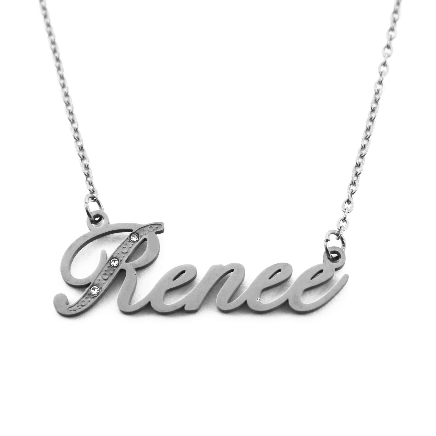 Renee Name Necklace Personalised Italic Silver Tone, Custom Dainty Name Pendants, Jewellery for Ladies, Girlfriend, Mother, Sister, Friends
