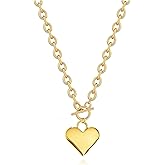 Zeffy 14K Gold/Silver Plated Chunky Thick Chain Toggle Clasp Necklace Dainty Baroque Pearl/Heart/Cross/Turquoise Pendant Neck