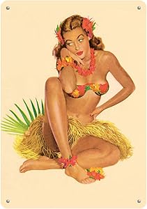 New Vintage Retro Metal Tin Sign Hawaiian Pin Up Girl Aloha Beauty Girl Outdoor Street & Home Bar Club Kitchen Restaurant Wall Art Decor Plaque Signs 12X8Inch