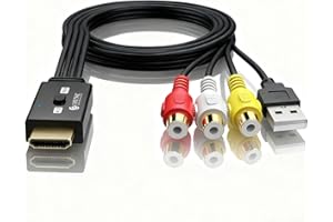 eSynic Portable RCA to HDMI Converter 3D 1080P@60HZ with 4:3/16:9 Switch for PS2/Wii/N64/Xbox/VCR/VHS/DVD to Modern TV-Plug & Play AV Cable to HDMI Adapter for Gaming Consoles/Projector (NTSC/PAL)