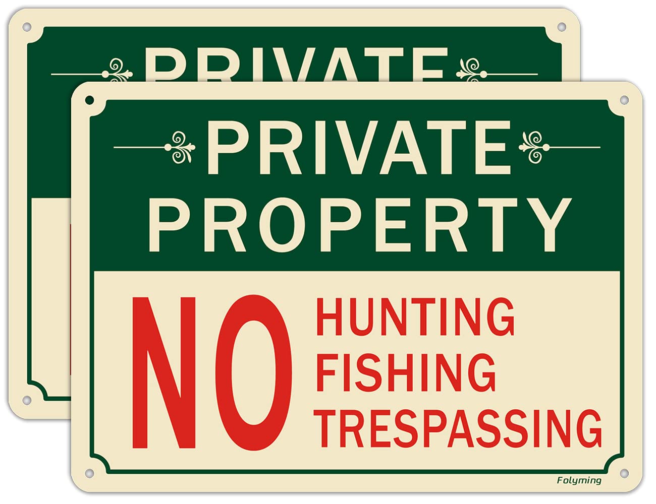 2 Pack Private Property No Hunting No Fishing No Trespassing Signs 10 x 7 Inches Private Property Sign No Hunting Sign Metal Reflective Sturdy Rust Aluminum Waterproof
