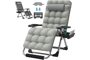 ZENPETIO 29In XL Zero Gravity Chair w/Cushion, Zero Gravity Recliner Lounge Chair for Indoor and Outdoor, Reclining Camping Chair for Lawn, Anti Gravity Chair with Cup Holder and Footrest, 440LBS