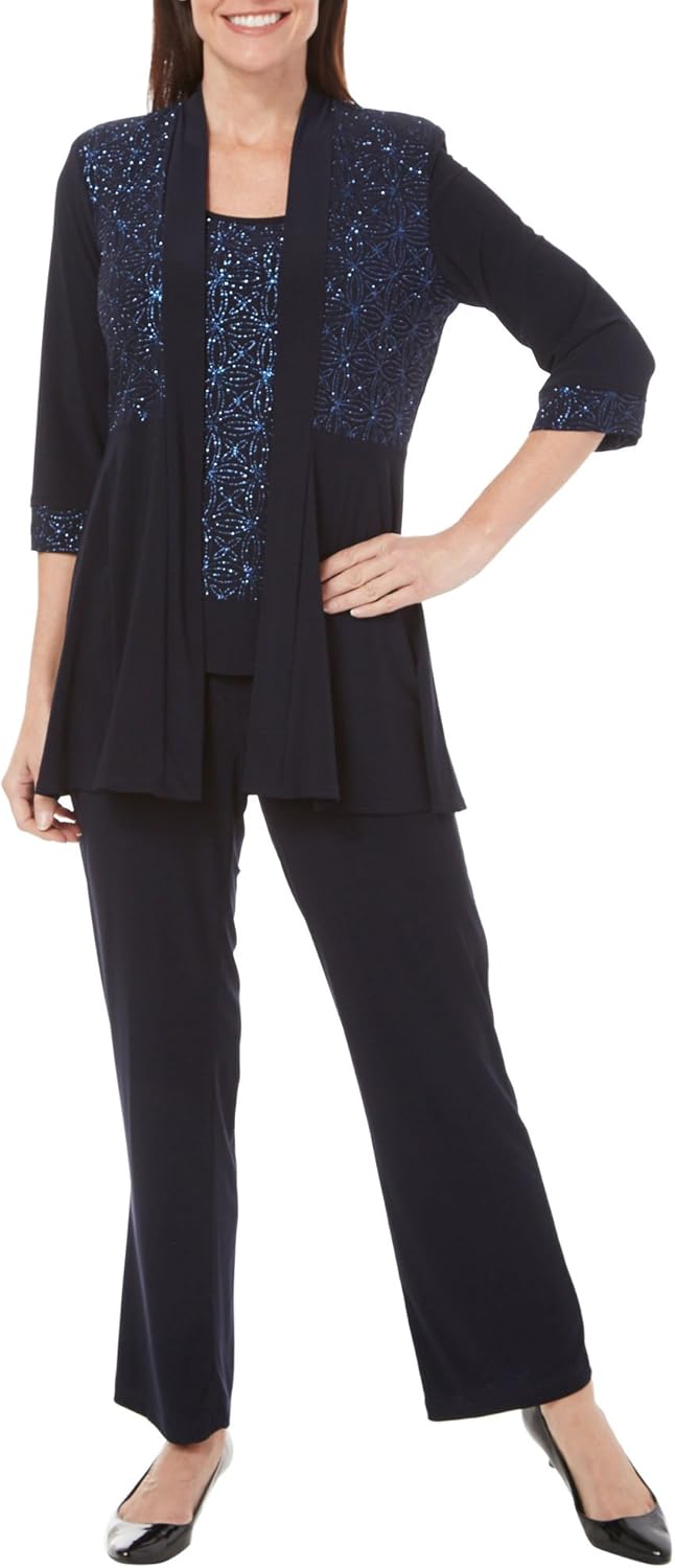 Buy R&M Richards Women's Two Piece Glitter and Lace Pant Set Petite at