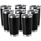 HASLE OUTFITTERS 20oz Tumblers Bulk Stainless Steel Cup with Lid Double Wall Vacuum Insulated Coffee Mug for Cold & Hot Drinks 8 Pack, Black