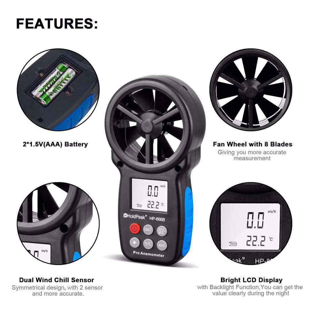 HOLDPEAK 866B Digital Anemometer Handheld Wind Speed Meter for