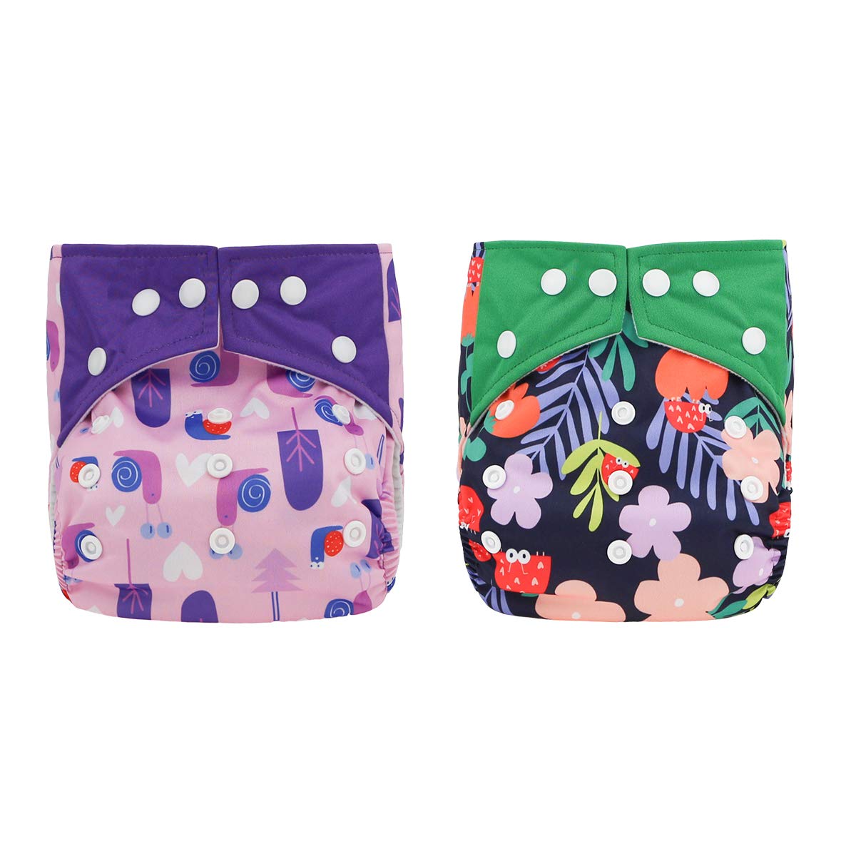 Hisprout Baby Reusable Absorbent Digital Printing Cloth Pocket Set with Two Inserts(Snail&Flower)