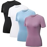 HYCOPROT 4 Pack Women's Compression Shirt Short Sleeve Quick Dry Workout Tops Baselayer Athletic T Shirt Yoga Gym Running