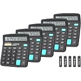 Calculators, BESTWYA Large Button Desk Calculator (Black, Pack of 5) | 12-Digit Dual Power Angled LCD Display Handheld Desktop Feature for Office, School, Home