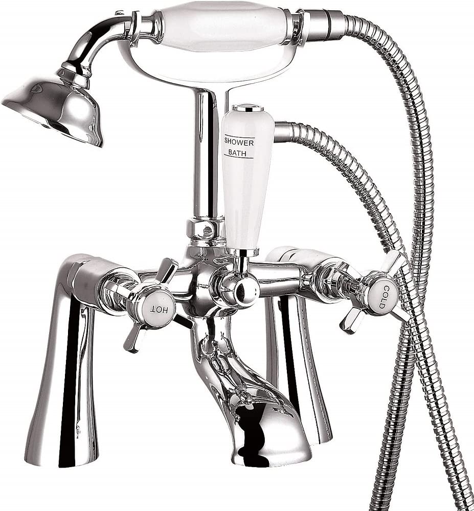 VeeBath Regency Traditional Bath Shower Mixer with Kit, Waterfall Bathroom Bathtub Mixer Tap Set and Bath Filler Tub Mixer with Shower Head- Chrome
