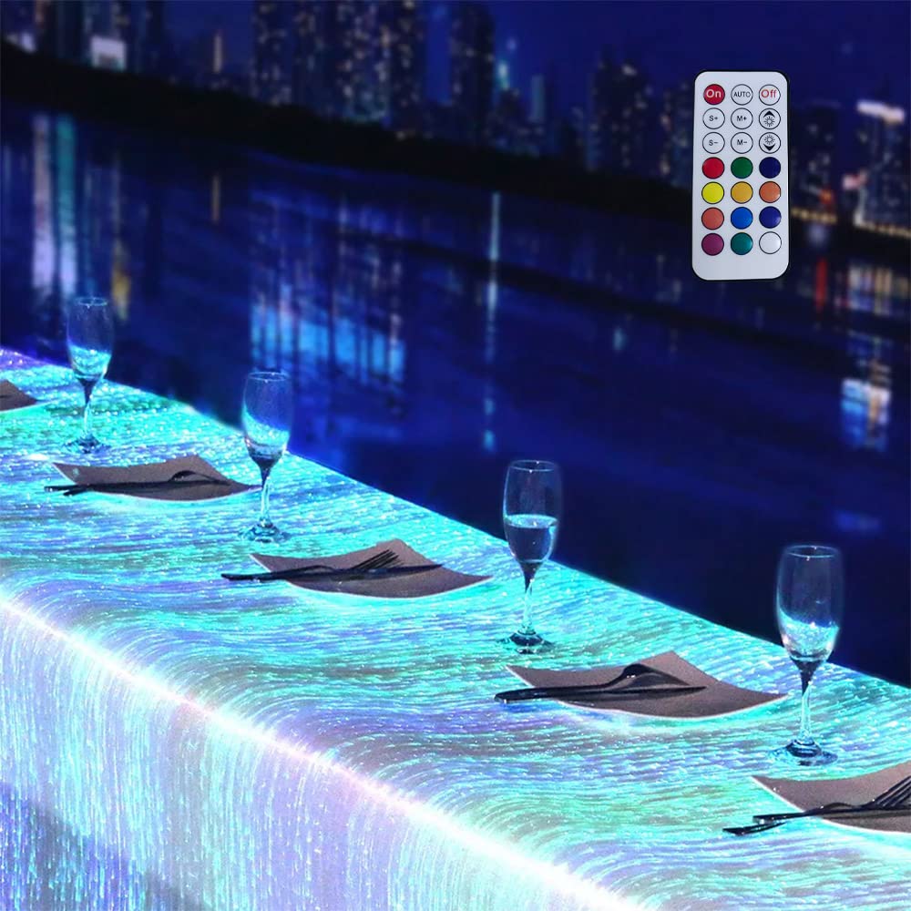 Photo 1 of **************Missing adapter***************
Shiningme LED Table Cloth Cover - Fiber Optic Fabric Light Up Bar Disco Dinning Rectangle Tablecloth Birthday Party Wedding (White Fabric, L100*W150CM (L3.3*W4.9FT))