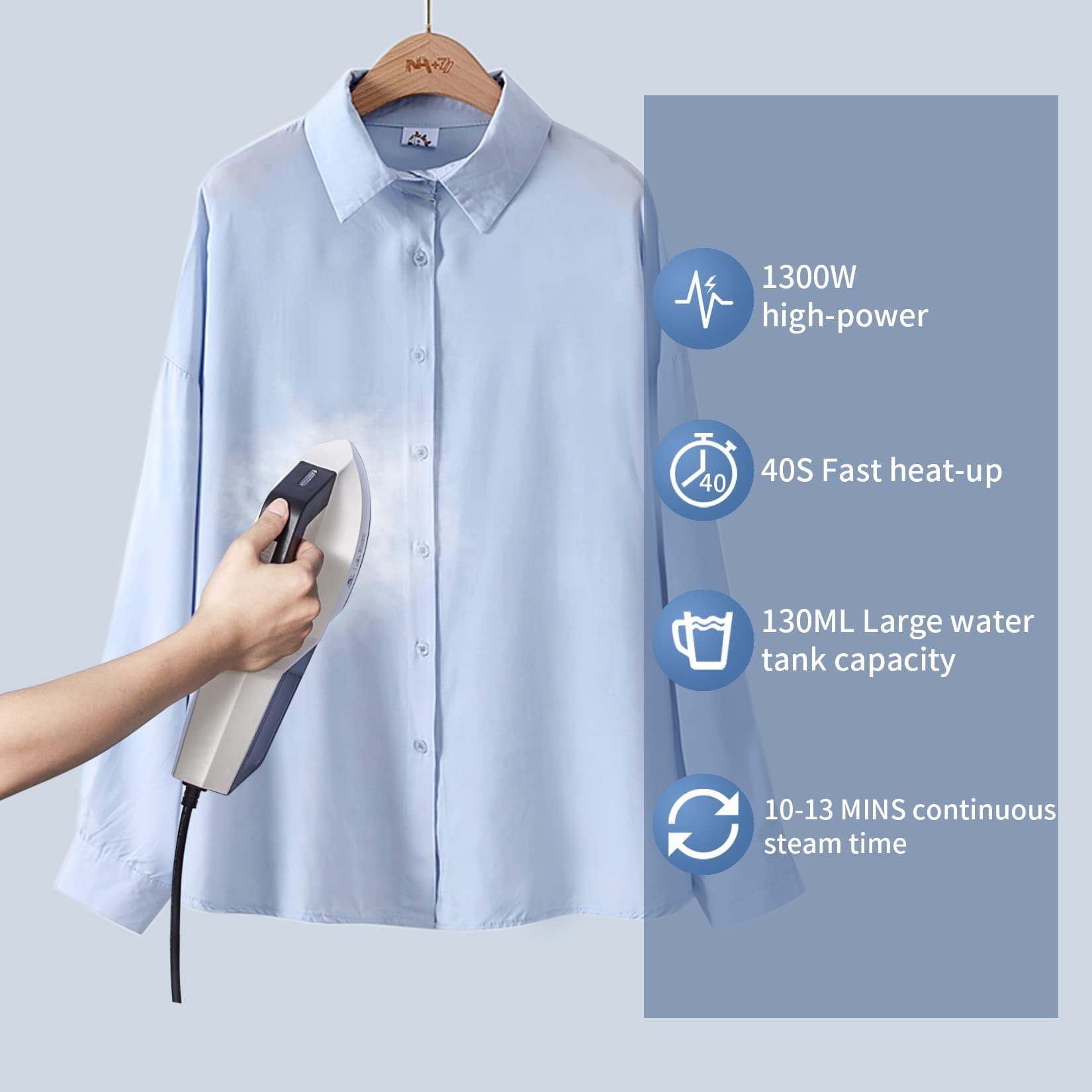 HOMETOP Handheld Steamer for Clothes, 30-Second Fast Heat-up, 1300W Powerful Garment and Fabric Steamer, Removes Wrinkle, Portable Steam Iron for Home and Travel