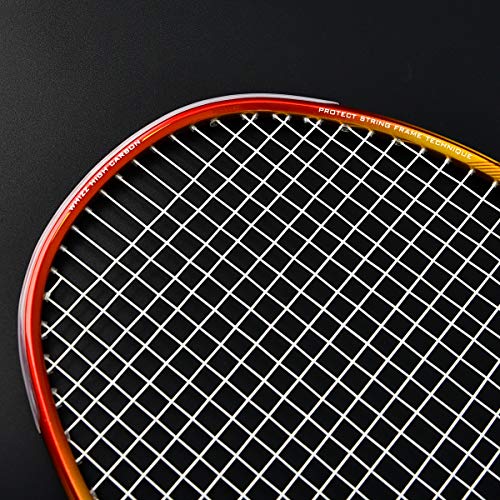 WHIZZ 2 PCS 100% Graphite Badminton Racket Set, Frame/String Protection Design, Large Badminton Bag / 2 Grip Tapes Included (Black/Red)