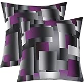 Feelyou Set of 2 Geometric Throw Pillow Covers, Geometric Purple Grey Black Cushion Case for Home Living Room Decor, Reversible Stripe Line Plaid Modern Art Decorative Throw Cushion Case, 18x18 Inches