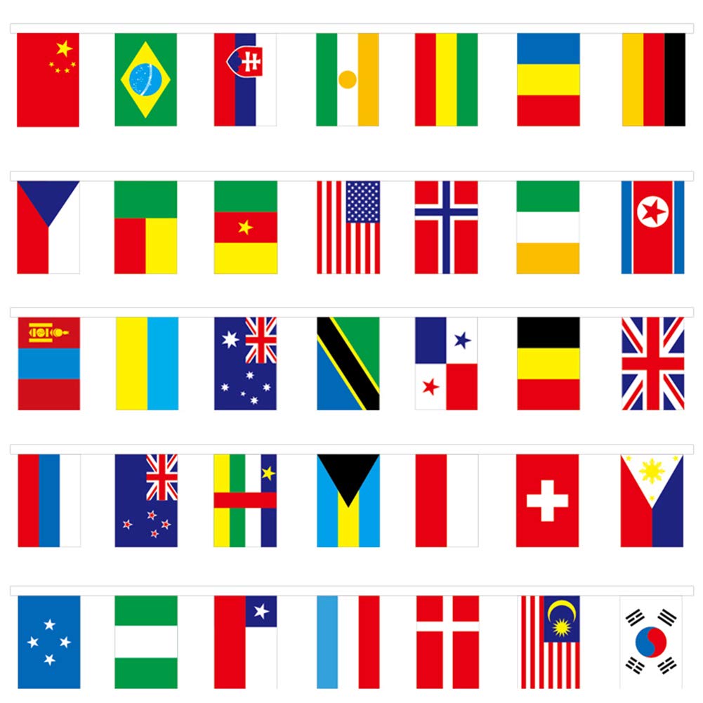 100 International Country Flags Bunting World Flag Banner 100 Different Countries Hanging Pennant Decorations for International Themed Events, International Games and Fairs, Party Decorations, 25m